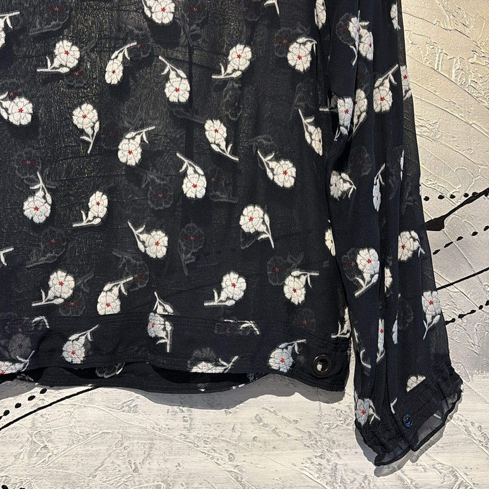 Rag & Bone Sheer Floral Silk Blouse Top Size S Blue & White - Picture 13 of 16